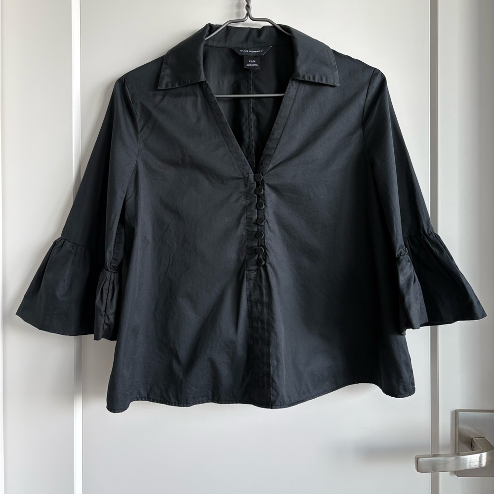 Club Monaco Black Blouse with Flared Sleeves
